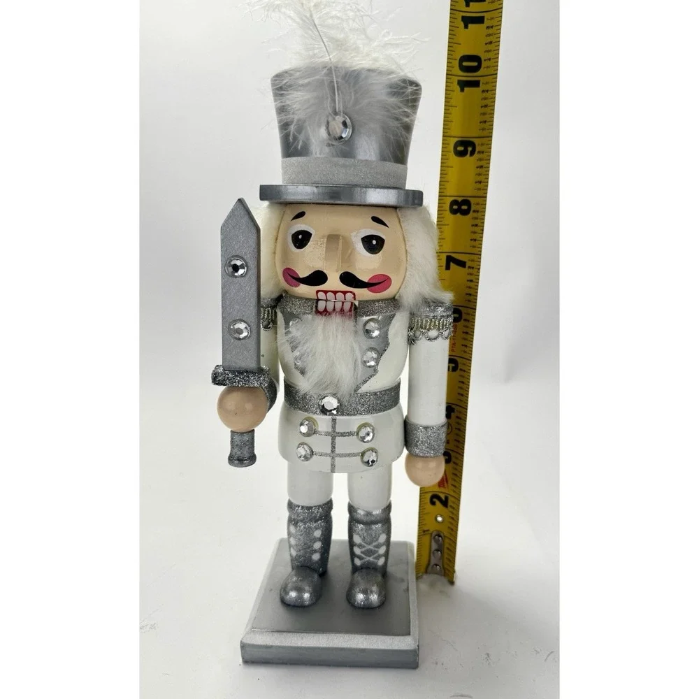 Pier 1 Imports White & Silver Nutcracker Soldier Figurine 10